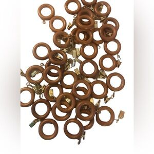Lot of 37 VTG 1 Inch Faux Wood Curtain Rings With Clips Brown Home Decorating